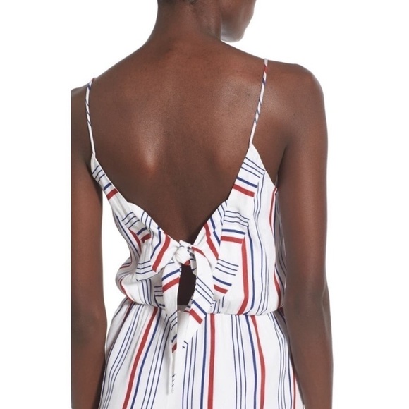 Tularosa Amelia Red White Blue Striped V Neck Tie Back Romper Large - Picture 4 of 16